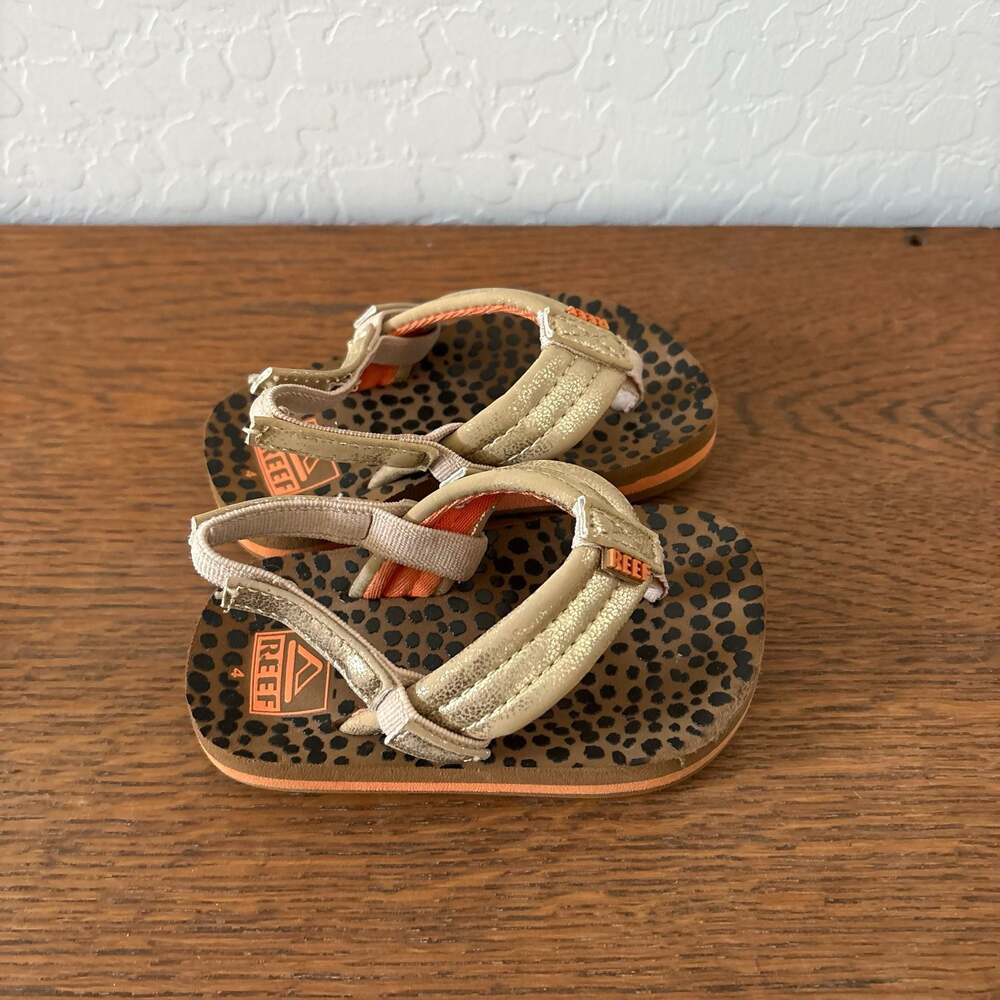 Reef Little Ahi Toddler Sandals Gold Leopard Print Size 4
